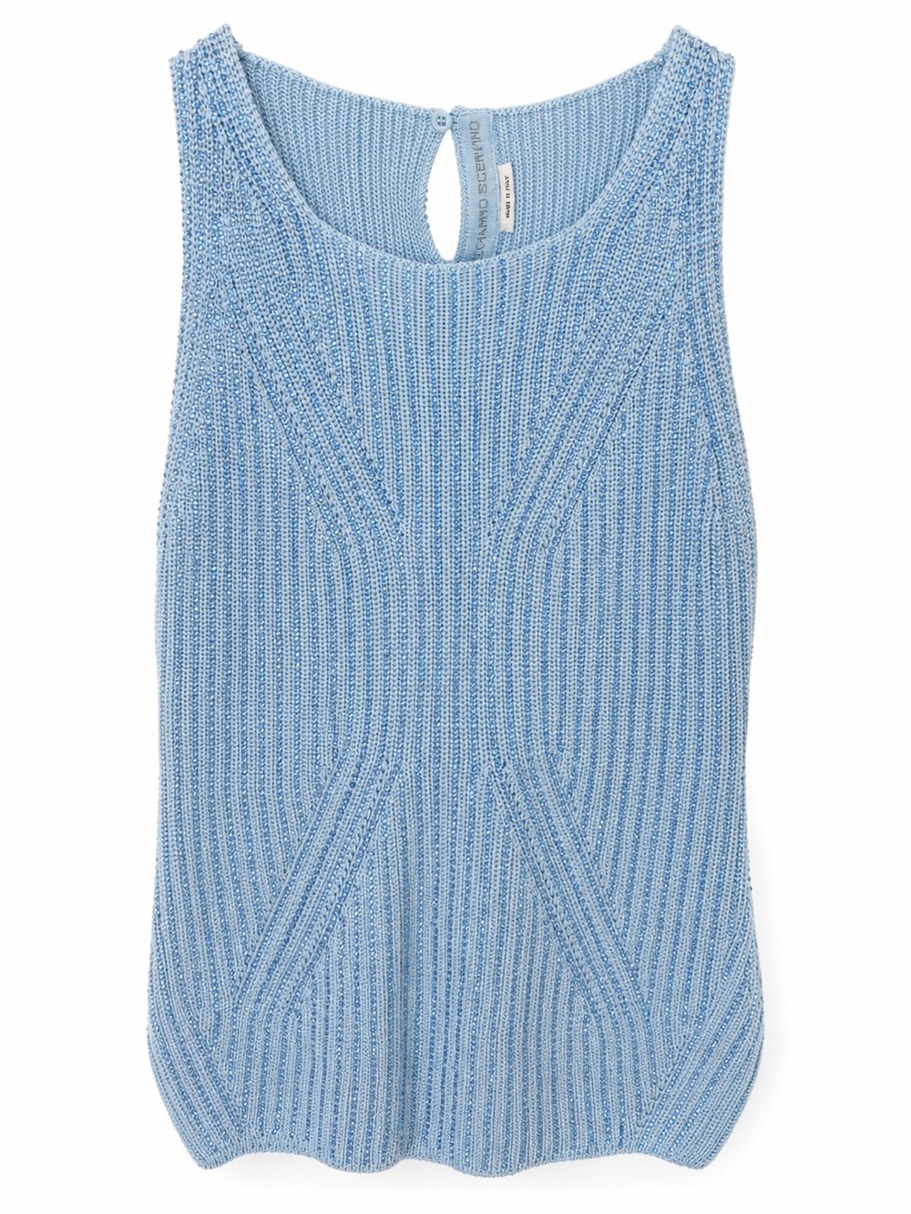 Ermanno Scervino Light Blue Ribbed Knit Top with Sequins